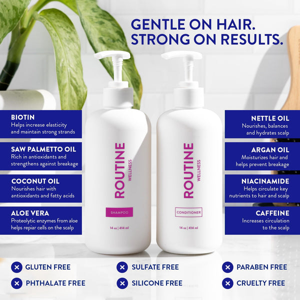 Routine Wellness Shampoo & Conditioner Set - Strengthening & Volumizing for Thinning Hair - Promotes Full, Voluminous, Healthy Hair - Rose Hips Set