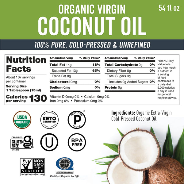 Viva Naturals Organic Extra-Virgin Coconut Oil, 54 fl oz