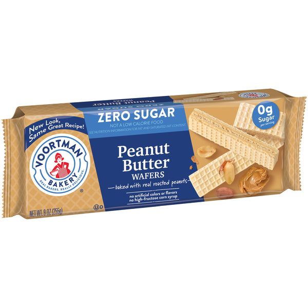 (12 pack) VOORTMAN Zero Sugar Peanut Butter Wafers, No Artificial Colors or Flavors - 9oz