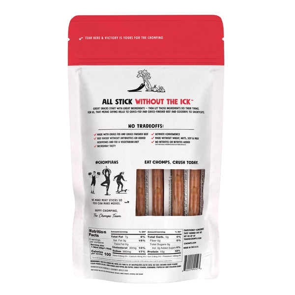 (8 pack) Chomps Grass-Fed and Finished Original Beef Jerky Meat Snack, 10g of Protein (8 Count)