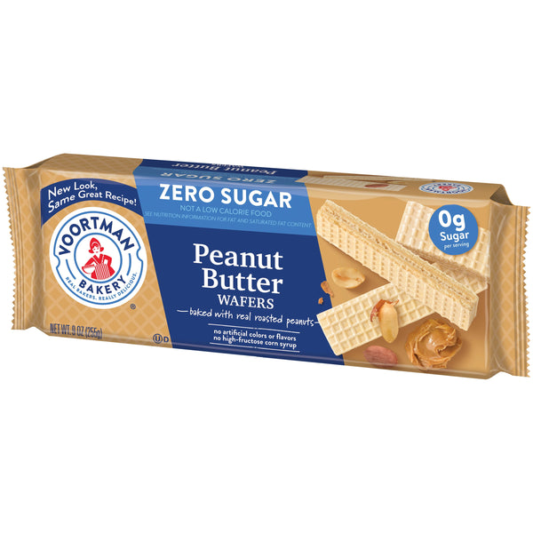 (12 pack) VOORTMAN Zero Sugar Peanut Butter Wafers, No Artificial Colors or Flavors - 9oz