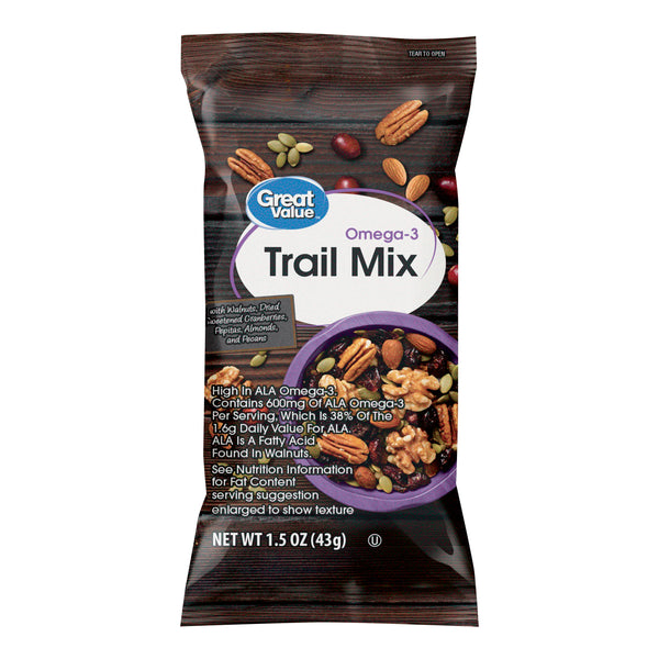 (5 pack) Great Value Omega-3 Trail Mix, 1.5 oz, 8 Count