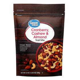 (4 pack) Great Value Cranberry Cashew & Almond Trail Mix, 24 oz