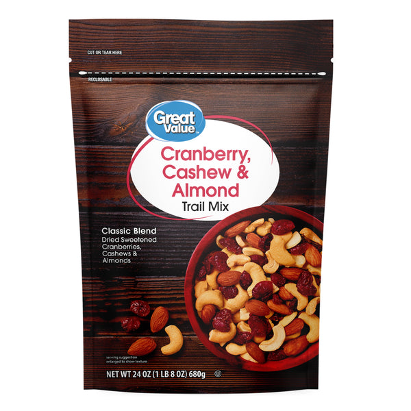 (4 pack) Great Value Cranberry Cashew & Almond Trail Mix, 24 oz