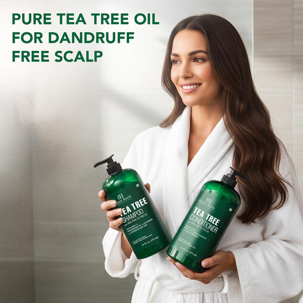 Botanic Hearth Tea Tree Shampoo and Conditioner Set - with 100% Pure Tea Tree Oil, for Itchy and Dry Scalp, Sulfate Free, Paraben Free - for Men and Women - 2 bottles 16 fl oz each