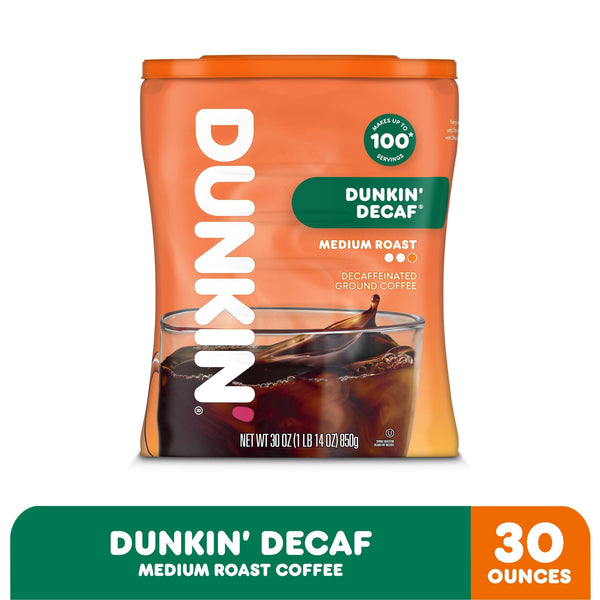 Dunkin’ Decaf Medium Roast Ground Coffee, 30 oz Canister