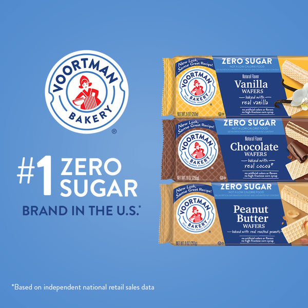 (12 pack) VOORTMAN Zero Sugar Peanut Butter Wafers, No Artificial Colors or Flavors - 9oz