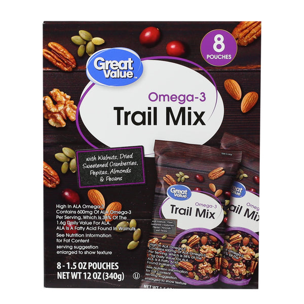 (5 pack) Great Value Omega-3 Trail Mix, 1.5 oz, 8 Count