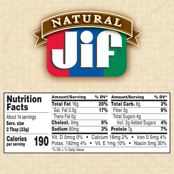 (12 pack) Jif Natural Creamy Peanut Butter Spread, 16-Ounce Jar