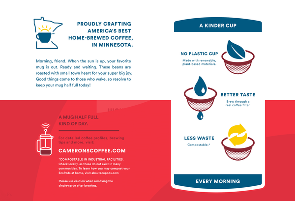 Cameron's Coffee Highlander Grog Flavored Light Roast Compostable Coffee Pods Single Serve K Cups for Keurig, Rum & Butterscotch, 72 count Ecopods Box
