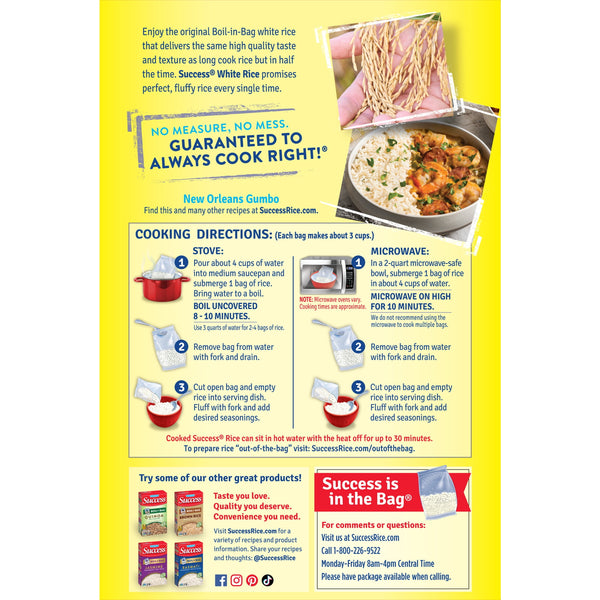 (8 pack) Success Boil-in-Bag Rice, Precooked Long Grain White Rice, Gluten Free, 32 oz Bags, 6 Count