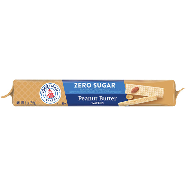 (12 pack) VOORTMAN Zero Sugar Peanut Butter Wafers, No Artificial Colors or Flavors - 9oz
