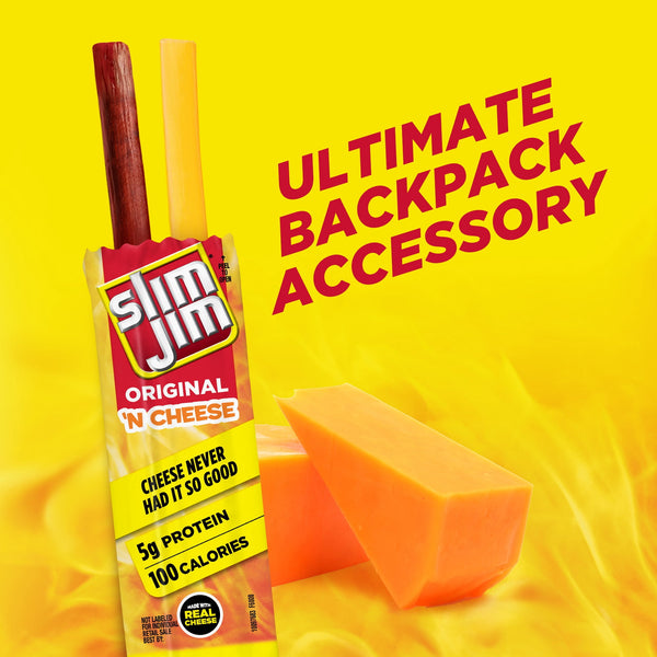(4 pack) Slim Jim Beef 'N Cheese Smoked Meat Sticks, Original Flavor, 5g Protein Per Serving, Snack Size, 0.9 oz., 10-Count (Pack of 4)