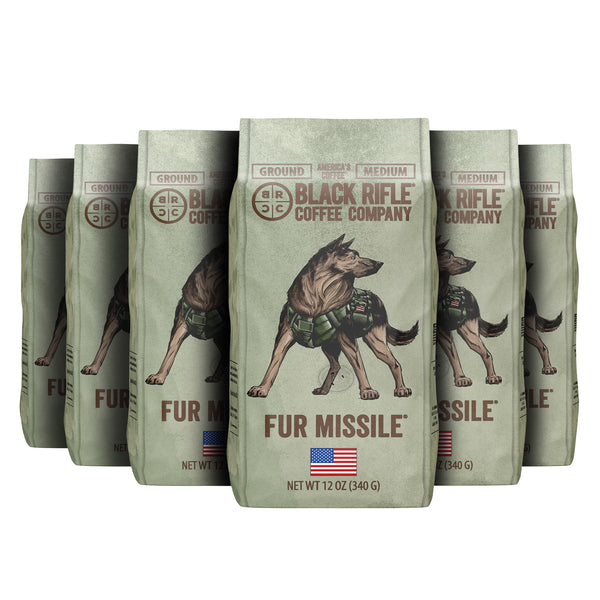 (6 pack) Black Rifle Coffee Company Fur Missile, Medium Roast, Ground Coffee, 12 oz