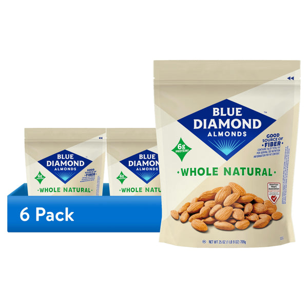 (6 pack) Blue Diamond Almonds, Whole Natural Raw Almonds Perfect for Gluten Free Snacking, 25 oz.