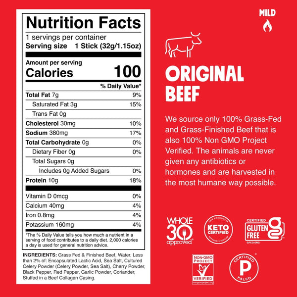 (8 pack) Chomps Grass-Fed and Finished Original Beef Jerky Meat Snack, 10g of Protein (8 Count)
