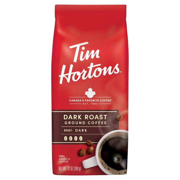 (6 pack) (6 pack) Tim Hortons Dark Roast Ground Coffee, 100% Arabica, 12 oz Bag