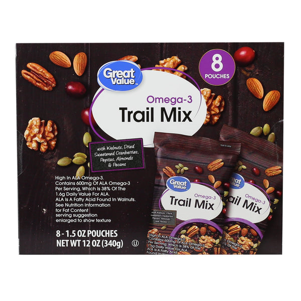 (5 pack) Great Value Omega-3 Trail Mix, 1.5 oz, 8 Count