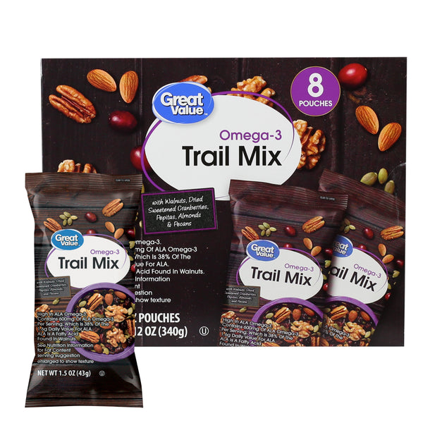 (5 pack) Great Value Omega-3 Trail Mix, 1.5 oz, 8 Count