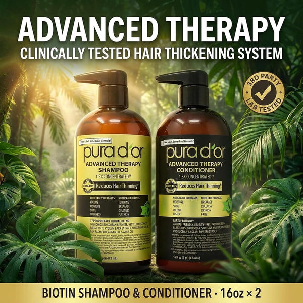 PURA D'OR Advanced Therapy Biotin Shampoo & Conditioner Set, 16oz x 2