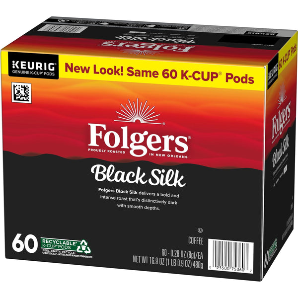 Folgers Black Silk, Dark Roast Coffee, Keurig K Cup Pods, 60 Count Box
