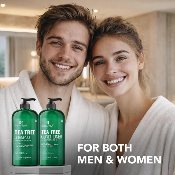 Botanic Hearth Tea Tree Shampoo and Conditioner Set - with 100% Pure Tea Tree Oil, for Itchy and Dry Scalp, Sulfate Free, Paraben Free - for Men and Women - 2 bottles 16 fl oz each
