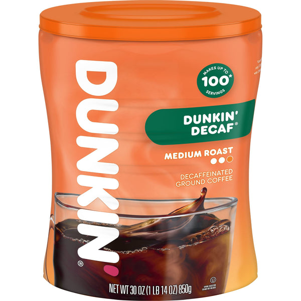 Dunkin’ Decaf Medium Roast Ground Coffee, 30 oz Canister