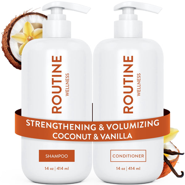 Routine Wellness Shampoo & Conditioner Set - Strengthening & Volumizing for Thinning Hair - Promotes Full, Voluminous, Healthy Hair - Rose Hips Set