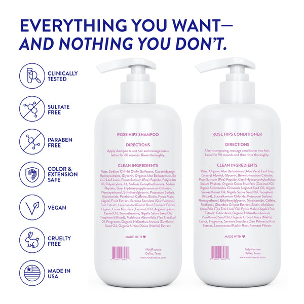 Routine Wellness Shampoo & Conditioner Set - Strengthening & Volumizing for Thinning Hair - Promotes Full, Voluminous, Healthy Hair - Rose Hips Set