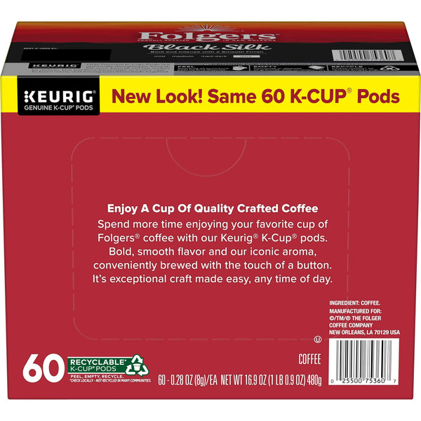 Folgers Black Silk, Dark Roast Coffee, Keurig K Cup Pods, 60 Count Box