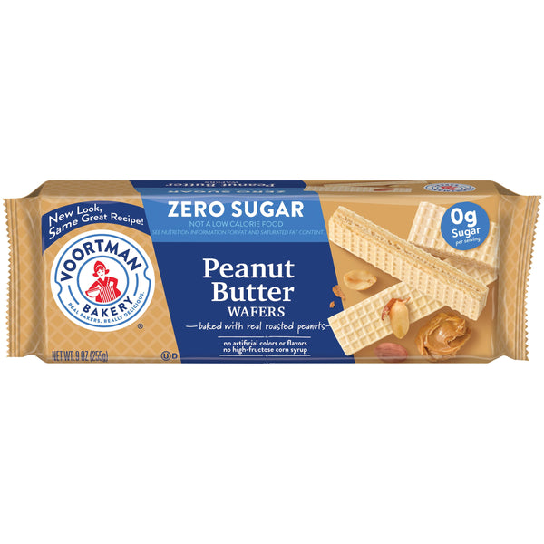 (12 pack) VOORTMAN Zero Sugar Peanut Butter Wafers, No Artificial Colors or Flavors - 9oz