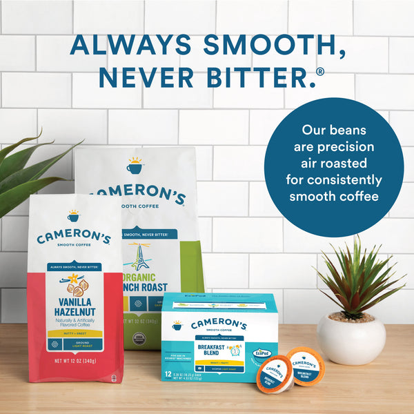 Cameron's Coffee Highlander Grog Flavored Light Roast Compostable Coffee Pods Single Serve K Cups for Keurig, Rum & Butterscotch, 72 count Ecopods Box