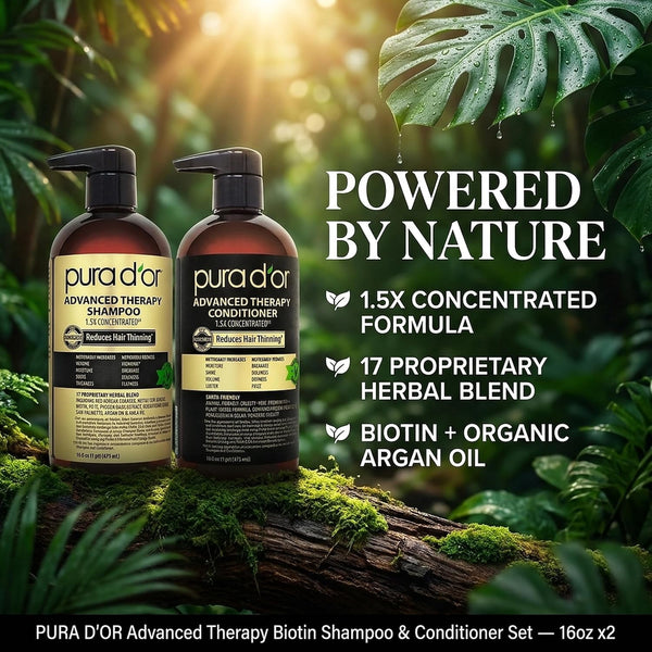 PURA D'OR Advanced Therapy Biotin Shampoo & Conditioner Set, 16oz x 2