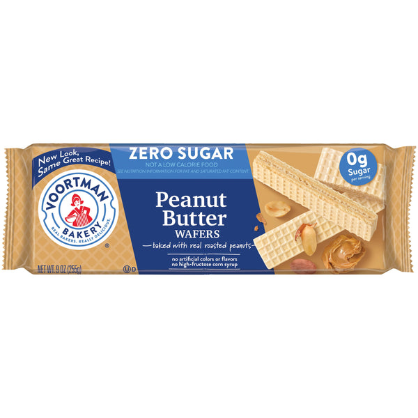 (12 pack) VOORTMAN Zero Sugar Peanut Butter Wafers, No Artificial Colors or Flavors - 9oz