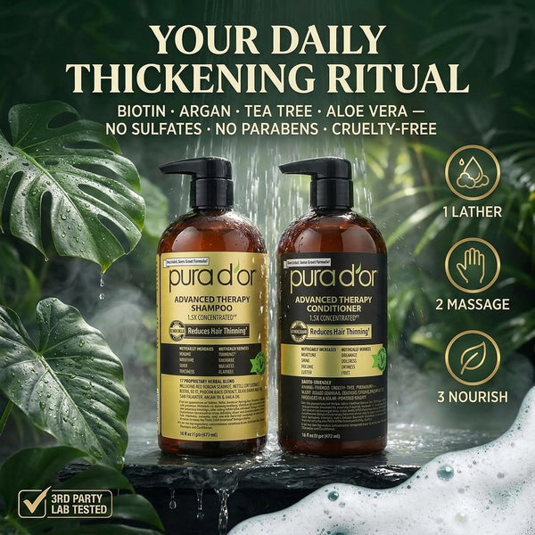 PURA D'OR Advanced Therapy Biotin Shampoo & Conditioner Set, 16oz x 2