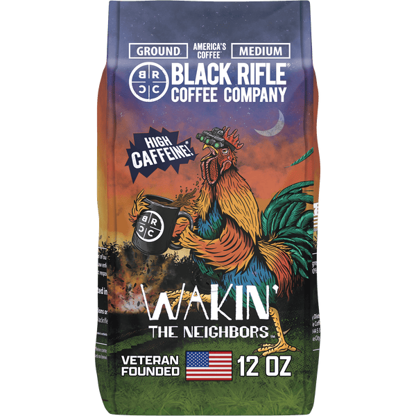 (6 pack) Black Rifle Coffee Company Wakin the Neighbors Extra High Caffeine, Medium Roast, Ground Coffee, 12 oz