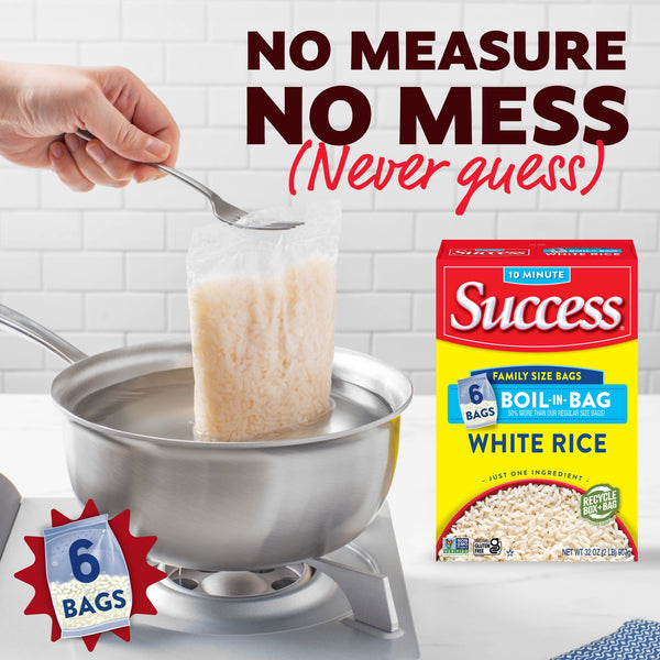 (8 pack) Success Boil-in-Bag Rice, Precooked Long Grain White Rice, Gluten Free, 32 oz Bags, 6 Count