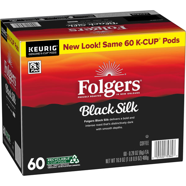 Folgers Black Silk, Dark Roast Coffee, Keurig K Cup Pods, 60 Count Box