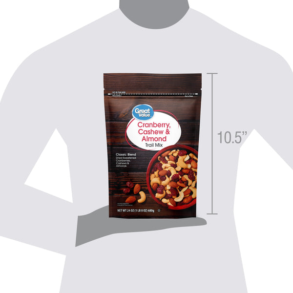 (4 pack) Great Value Cranberry Cashew & Almond Trail Mix, 24 oz